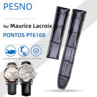 Pesno for Maurice Lacroix PT6148 PT6168 20mm Black Crocodile Leather Watch Band Genuine Leather Watch Strap Men Accessories