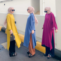 Nuna tunik busui Tunik high slit Tunik cotton combed Polos Kaos Basic Wanita Muslim Lembut Panjang L