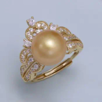 charming 10-11mm south sea round gold pearl ring 925s ring 925 sterling silver ring jewelry for women