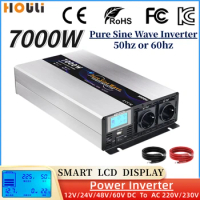 Pure Sine Wave Inverter 5000W 6000W 7000W Converter DC 12v 24v 48v To AC 220v 230v Solar Power Bank Transformer With USB Charger