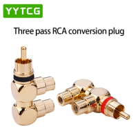 YYTCG 2pcs 1pc red+ 1pc back Gold Plated RCA Plug 1 Male to 2 rca Female AV Audio video Splitter cable Adapter jack connector
