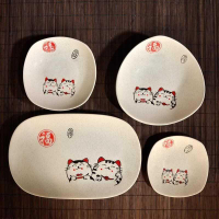招財貓碗陶瓷手繪釉下彩卡通餐具米飯碗湯碗面碗沙拉碗日式家用碗