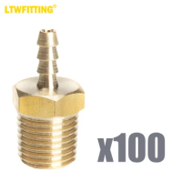 LTWFITTING Brass Fitting Coupler 1/8-Inch Hose Barb x 1/4-Inch Male NPT Fuel Gas Water(Pack of 100)