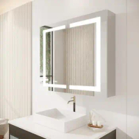LED Bathroom Mirror Cabinet 36x30 inch Anti-Fog IP44 3 Color Light Adjust Shelf Aluminum Modern Vanity Wall Mount Mirror Cabinet