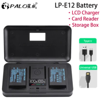 PALO 2000mAh LP-E12 LPE12 Camera Battery + LCD USB Charger for Canon Rebel SL1 100D Kiss X7 EOS-M EOS M M2 EOS M10 M50 M100