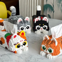 ส่งจากไทย ตัวต่อ บล็อกตัวต่อ แมวน่ารัก น่ารักมาก กล่องทิชชู่ Tissue box Neko ของแต่งบ้าน ของขวัญ ของ