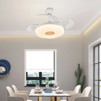 New Nordic Minimalist european Style 42 Inch Retractable Bedroom Control Invisible Room Fan Led Ceiling Fan Lights