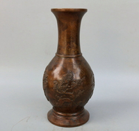 純紫銅梅蘭菊竹花瓶 收藏家居辦公室創意裝飾品銅器工藝品擺件