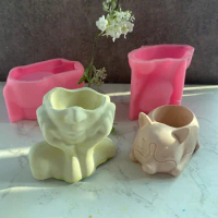 Goddess with Cheeks Dog Shape Flower Pot Vase Silicone Mold Succulent Flower Pot Plaster Mould Cement Mould 3d Silicone Molds