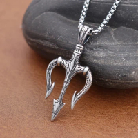 Stainless Steel Men's Vintage Poseidon Trident Pendant Scandinavian Shiva Trident Necklace Trendy Jewelry Accessories Wholesale