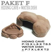PAKET TYPE E HIDDING CAVE + WATER DISH MURAH MERIAH REPTILE TOKEK GECKO KADAL BEARDEDDRAGON KELOMANG