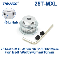 POWGE Inch 25 Teeth MXL Timing pulley Bore 5/6/6.35/7/8/10/12mm for width 6mm 10mm MXL synchronous Belt Gear wheel 25teeth 25T