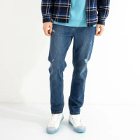 【Hang Ten】男裝-環保再生紗-TAPERED FIT錐形中腰九分丹寧褲(藍色)