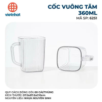 ￼Cốc uống nước vuông trong suốt Việt Nhật 360ml (MS:6251) Ca uống nước vuông tăm, Cốc trong Hokori c
