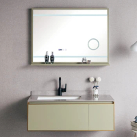 Euro Style Wall Hanging Bathroom Vanity Set Luxury Modern Marble Top Bathroom Cabinet With Led Mirror