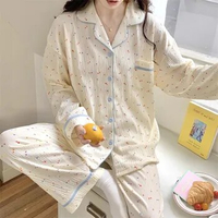 Pajama Sets For Women Muslin Pyjama Femme Spring Dot Printed Pijama Feminino Sweet Sleepwear Easter