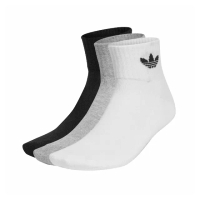 【adidas 愛迪達】襪子 Mid-cut 灰 白 黑 中筒 踝襪 休閒襪 加厚 三葉草 三雙入(IJ5612)