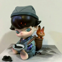 Original Dimoo The Fox and The Scholar Action Figure Sitting Dimoo with Bamboo Basket Kawaii Boy Designer Toy Collections