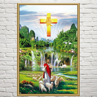 鉆石畫耶穌牧羊圖十字架新款滿鉆客廳自己手工貼鉆十字繡滿繡