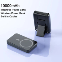 10000mAh Magnetic Wireless Power Bank with Cable Holder Portable 22.5W Fast Charge for iPhone 14 Samsung Huawei Xiaomi Powerbank