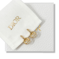 DIOR 迪奧 經典標誌 圓圈滿鑽 夾式耳環/耳夾 (金色)