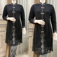 INAZ Setelan Rok Kebaya Wanita Modern Tunik Bahan Brukat Model Kebaya Modern hitam
