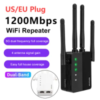 AC1200Mbps WiFi Repeater Router WiFi Extender Amplifier 2.4G 5.8GHz WiFi Signal Booster Long Range 4 Antennas 802.11N/g/b/ac