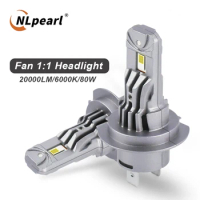 NLpearl 2Pcs Mini H7 Turbo LED Bulb 20000LM 80W Wireless for Car Head Lamp with Fan 1:1 CANBUS H7 Headlight Bulbs 6000K White