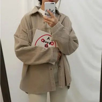Oversize Kemeja Wanita Lengan Panjang Model Longgar Bahan Corduroy Jaket M aprikot