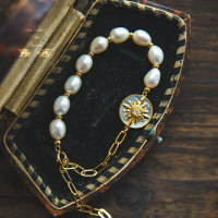 原創埃及風全視之眼貝母疊戴套鏈天然珍珠手鏈14k包金手飾高級感