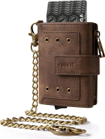 VULKIT Trifold Mens Smart Wallet with Chain Aluminum POP UP Card Case RFID Protected ID Window Zippe