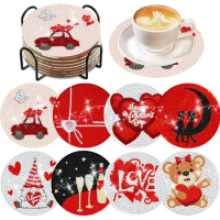 8Pcs Coffee Acrylic Diamond Painting Art Coaster Kit with Holder Diamond Painting Coasters Kits Diamond Painting Crafts Coaster