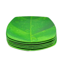 6 pcs piring melamin hijau daun piring makan kotak