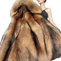 Medium Long Fur Coat 2023 Winter Removable Liner Faux Raccoon Fur Coat for Women Loose Female Large Fur Collar with Fur Collar