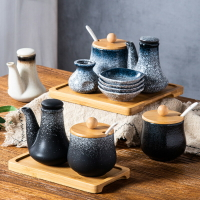 日式調料瓶陶瓷調味罐家用調料盒套裝廚房油鹽罐子辣椒油罐四件套
