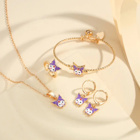 Lanme Jewelry Set Perhiasan Anak Kuromi Berlapis Emas dari Baja Tahan Karat Lengkap Kalung Gelang An