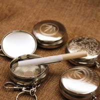 1pcs Silver Mini Stainless Steel Cigarette Ashtray Round Shaped with Key Chain Smoking Accessories Cigarette Supplies Portable