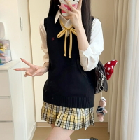 綾川中背心 多色套頭針織毛衣學院風jk制服上衣【木屋雜貨】