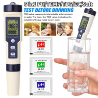 5 in 1 PH TEMP TDS EC Salt meter เครื่องวัดคุณภาพน้ำ เครื่องวัดสภาพน้ำ วัดความเค็ม water quality tes