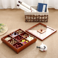 日式帶蓋實木干果盤客廳茶幾簡約現代糖果盒木制九宮格堅果零食盤