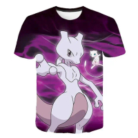 Pokemon Pikachu 3D Pokemon Charmander Eevee Mewtwo เสื้อยืดสำหรับเด็กชายและเด็กหญิง เสื้อผ้าแฟชั่นกา