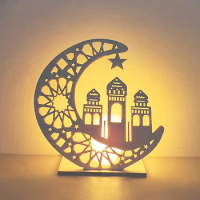 1pc Ramadan EID Wooden Pendant With LED Candles Light Ramadan Decorations For Home Islamic Muslim Party Eid Decor Kareem