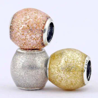 Original Rose Golden &amp; Silver Enamel Glitter Ball Beads Fit 925 Sterling Silver Bead Charm Bracelet Bangle Diy Jewelry