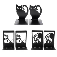 2 Pieces Cat Bookends Cartoon Nonskid for Heavy Books Metal Book Stopper Book Holders for Shelves Office Table Living Room Home