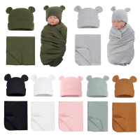 2ชิ้นผ้าฝ้ายแท้ผ้าห่มเด็กหมวกชุดระบายอากาศมัสลินทารกแรกเกิดที่ได้รับผ้าห่มพันห่อสำหรับ0-6เมตรเด็กถุงนอน