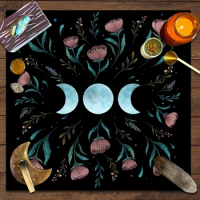 Plant Flower Altar Cloth Alter Cloth Tarot Cloth for Spread Triple Moon Cloth Witchcraft Divination Board Game Mat Home Decor