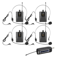 Professional Uhf 4 Channel Headset Mic System Headset Teaching Collar Lapel Wireless Conference Microphone