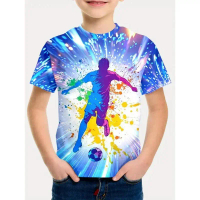 Sports Graphic T-Shirt for Boys, 3D Football/Basketball/Baseball Printed Short Sleeve T-Shirt, Summe