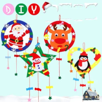 DIY Christmas Wind Chime Craft Kits Toy for Kids Handmade Christmas Wreath Children Toys Cartoon Windbell Hangings Stickers Gift