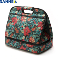 SANNE Double-layer Pizza Bag Thermal Insulated Lunch Bag Outdoor Portable Cooler Bag Refrigerated Fresh-keeping Thermal Ice Bag